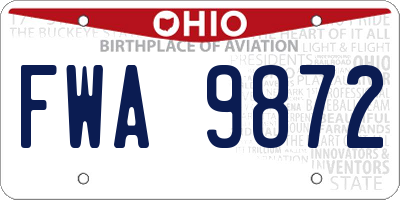 OH license plate FWA9872