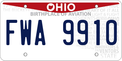 OH license plate FWA9910