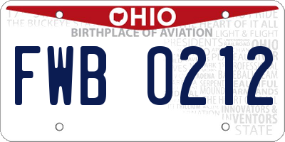 OH license plate FWB0212