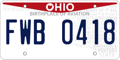 OH license plate FWB0418