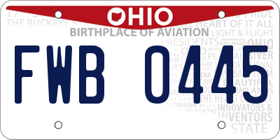 OH license plate FWB0445