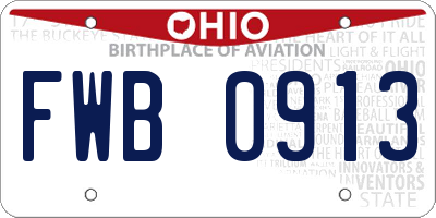 OH license plate FWB0913