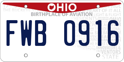 OH license plate FWB0916