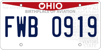 OH license plate FWB0919