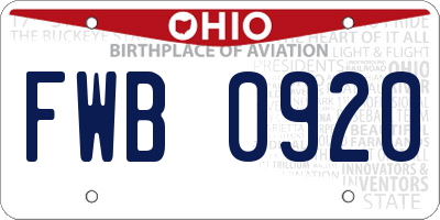 OH license plate FWB0920