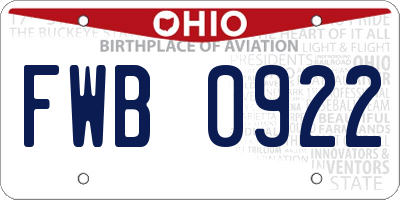 OH license plate FWB0922