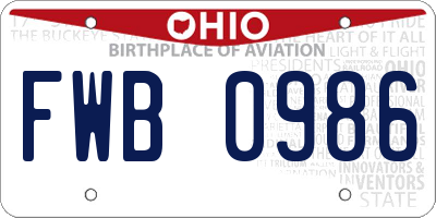 OH license plate FWB0986