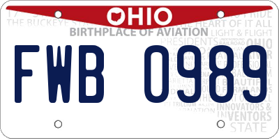 OH license plate FWB0989