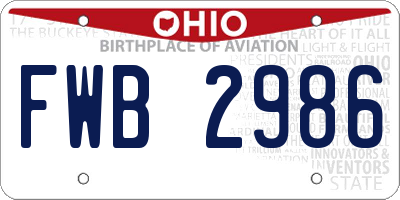 OH license plate FWB2986