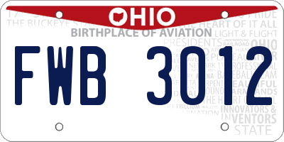 OH license plate FWB3012