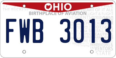 OH license plate FWB3013