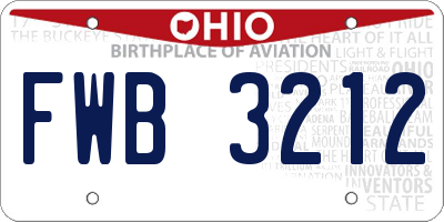 OH license plate FWB3212