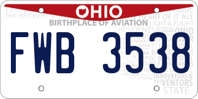 OH license plate FWB3538