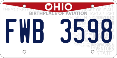 OH license plate FWB3598