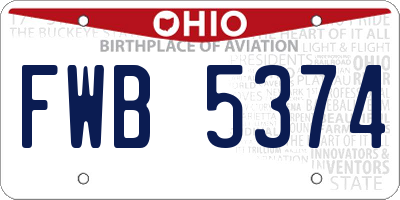 OH license plate FWB5374