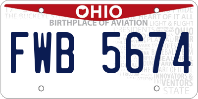 OH license plate FWB5674