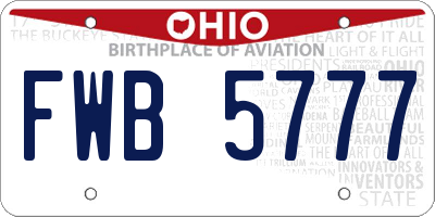 OH license plate FWB5777