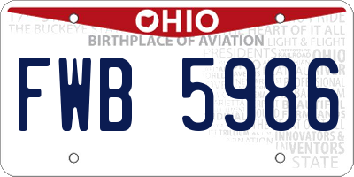 OH license plate FWB5986