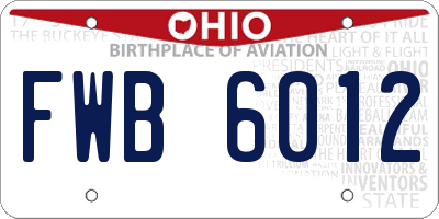 OH license plate FWB6012