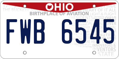 OH license plate FWB6545