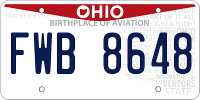OH license plate FWB8648