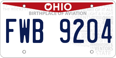 OH license plate FWB9204