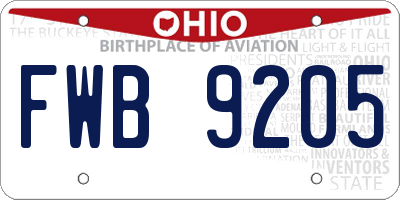OH license plate FWB9205