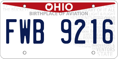 OH license plate FWB9216