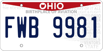 OH license plate FWB9981