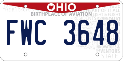 OH license plate FWC3648