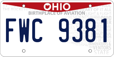 OH license plate FWC9381