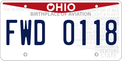 OH license plate FWD0118