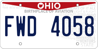 OH license plate FWD4058