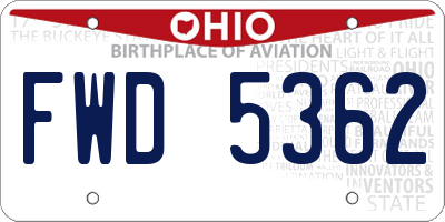 OH license plate FWD5362