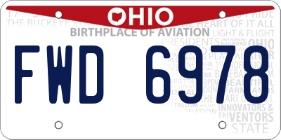OH license plate FWD6978