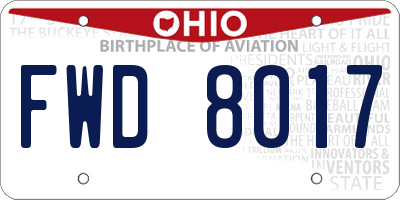 OH license plate FWD8017