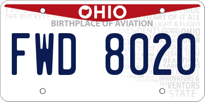OH license plate FWD8020