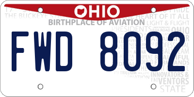 OH license plate FWD8092