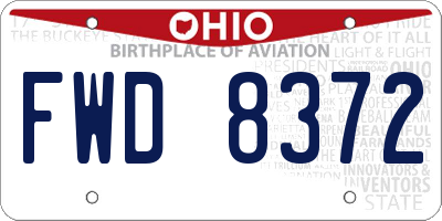 OH license plate FWD8372