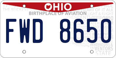 OH license plate FWD8650