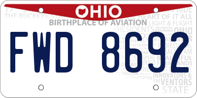OH license plate FWD8692