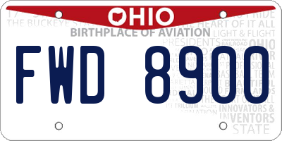 OH license plate FWD8900