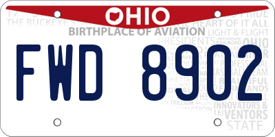 OH license plate FWD8902