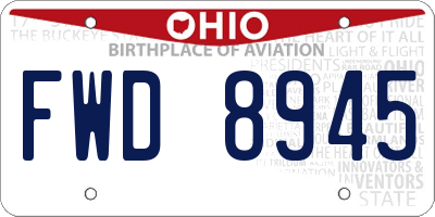 OH license plate FWD8945