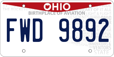 OH license plate FWD9892