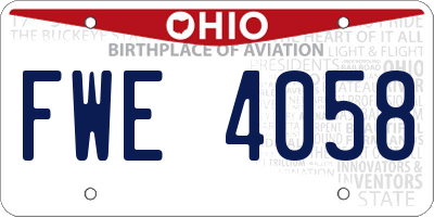 OH license plate FWE4058