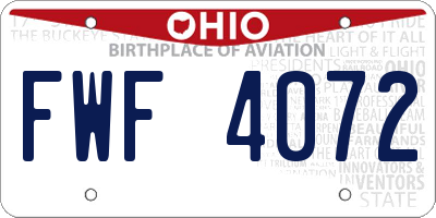 OH license plate FWF4072
