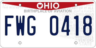 OH license plate FWG0418