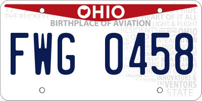 OH license plate FWG0458