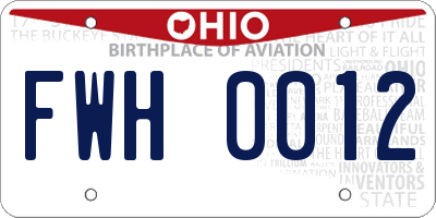 OH license plate FWH0012